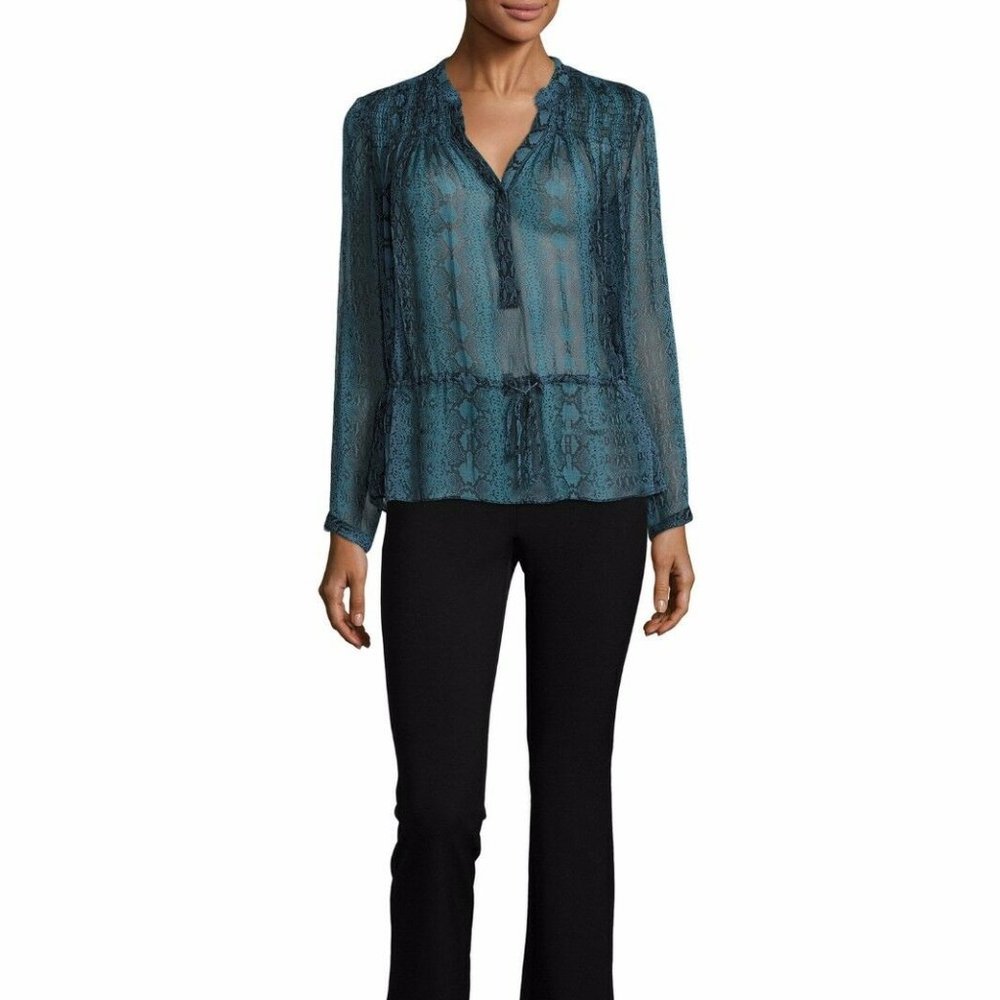 Rebecca Taylor New SILK Drawstring Blouse Top Long Sleeves Sheer Blue Womens🎉HP - Picture 6 of 15